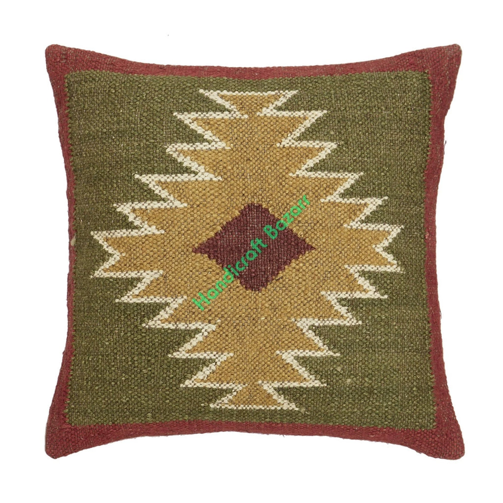 Hallway Docor Sofa Sham Pillowcase Indian Kilim Cushion Cover 2 Pc Wool jute 18"