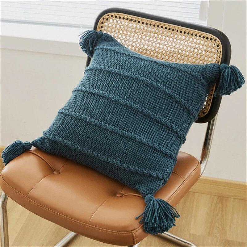Knitted Thread Pom Pom Tassel Cushion Cover Pillow Case Sofa Bed Pillowcase 45cm