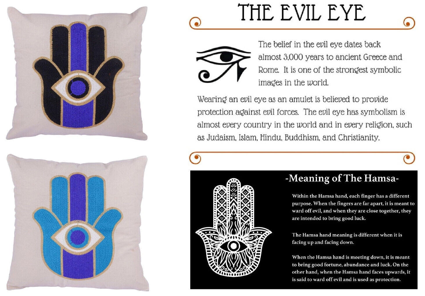 Indian Suzani Evil Eye Hamsa Embroidery Cushion Covers Bed Sofa Pillow Case 40CM