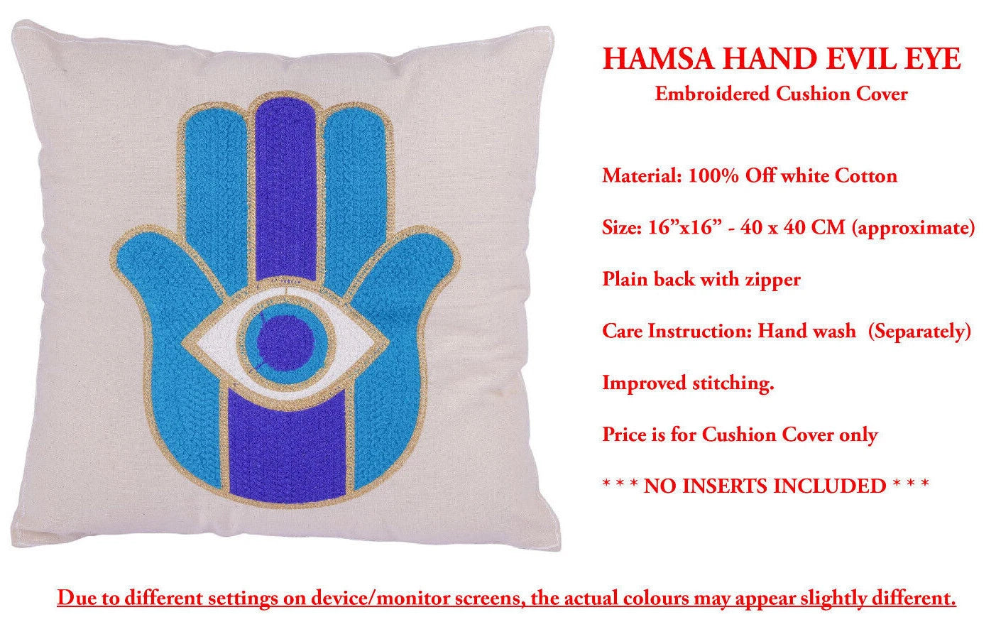 Indian Suzani Evil Eye Hamsa Embroidery Cushion Covers Bed Sofa Pillow Case 40CM