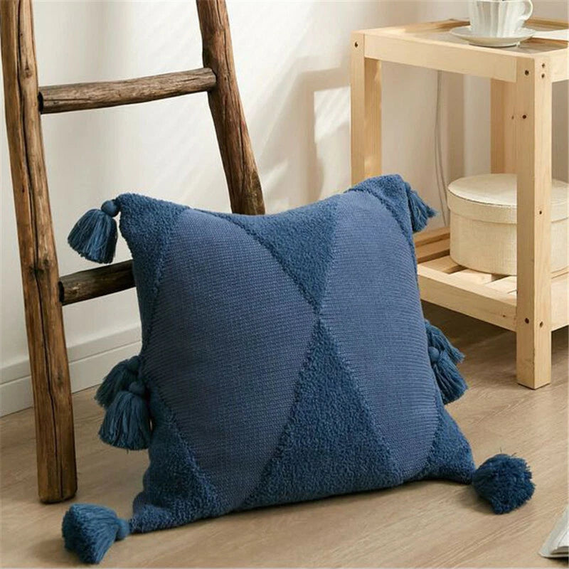 18" Knitted Pillow Case Sofa Bed Car Soft Pompom Ball Waist Throw Cushions Cover