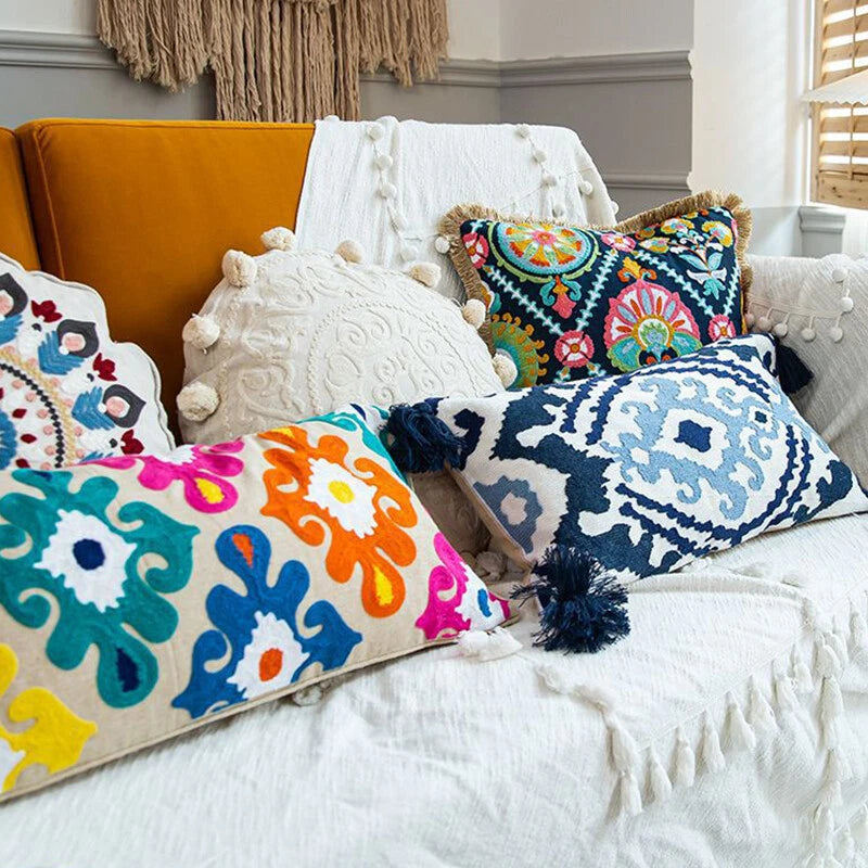 Bohemian Throw Pillowcase Cotton Embroidery Sofa Cushion Cover Decor Vintage