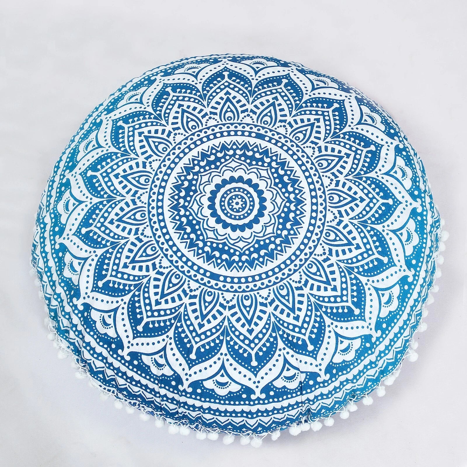 Blue Round Boho Cushion Cover Meditation Indian Cotton Sofa Bed Pillowcase 55cm