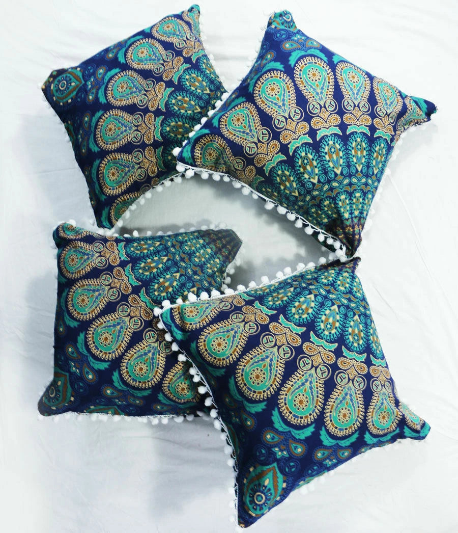 Mandala Square Pillowcase 16x16" Handmade Cotton Pom Pom Cushion Covers Sofa bed