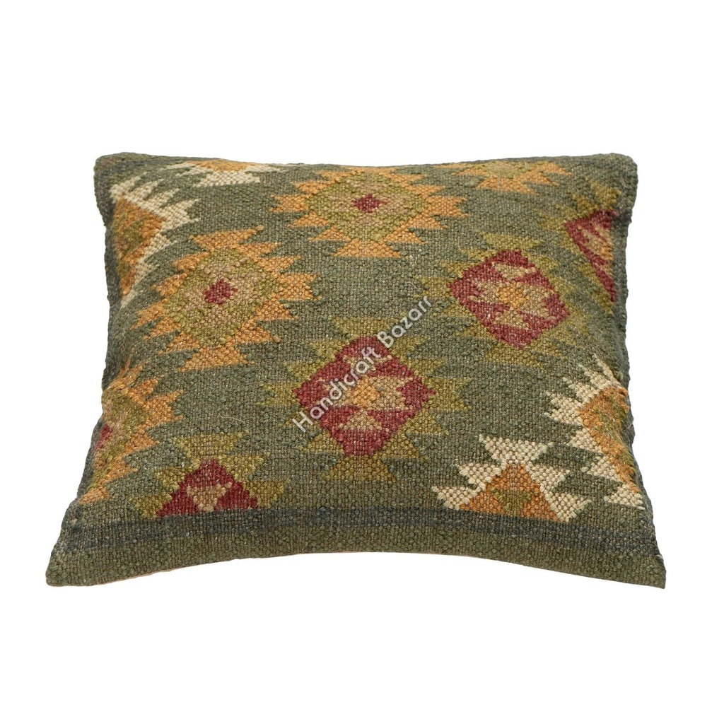 Hallway Docor Sofa Sham Pillowcase Indian Kilim Cushion Cover 2 Pc Wool jute 18"