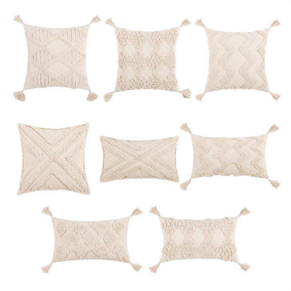 Boho Moroccan Throw Pillow Covers w/ Tassel Tufted Sofa Bed Cushion Cases Home