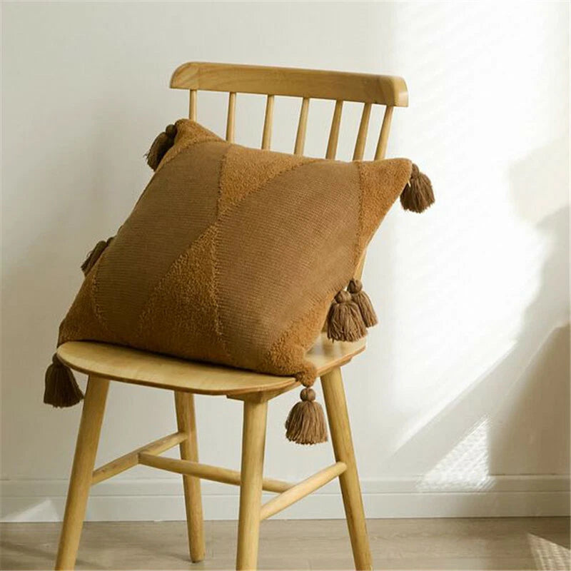 18" Knitted Pillow Case Sofa Bed Car Soft Pompom Ball Waist Throw Cushions Cover