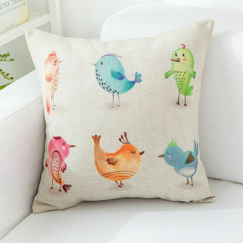 18" Cute Bird Pattern Pillow Case Office Cushion Home Sofa Decor