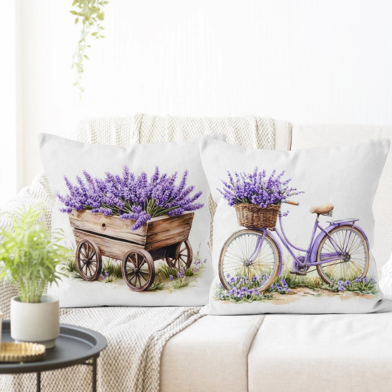 4pcs Butterfly Purple Lavender Floral Pillow Case Cushion Cover Sofa Home Decor
