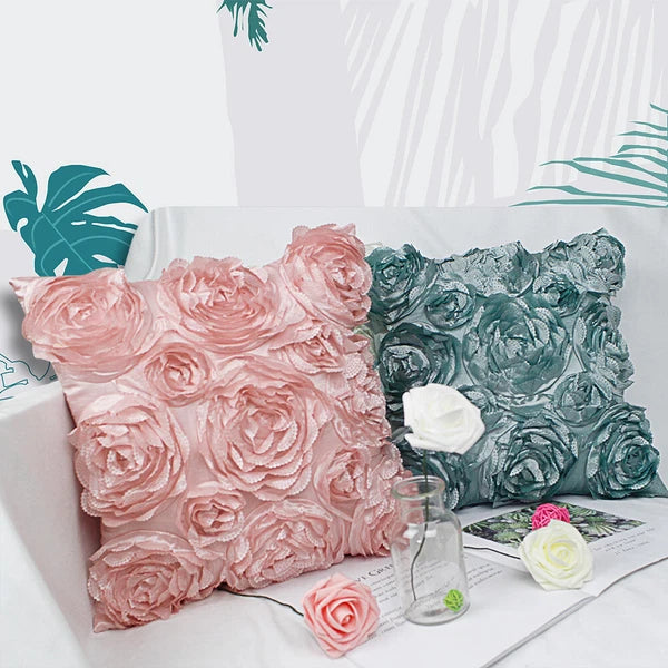 3D Flower Rose Pattern Linen Cushion Cover Pillowcase Sofa Decor Square 16.5”