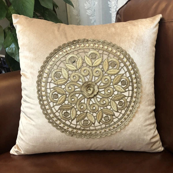 20"x20" Gold Embroidery Velvet Fabric Throw Pillow Covers Sofa Bed Cushion Cover