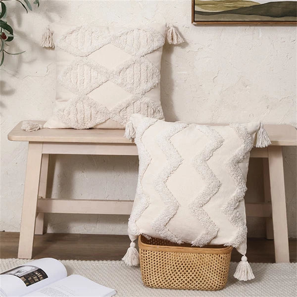 Boho Moroccan Throw Pillow Covers w/ Tassel Tufted Sofa Bed Cushion Cases Home