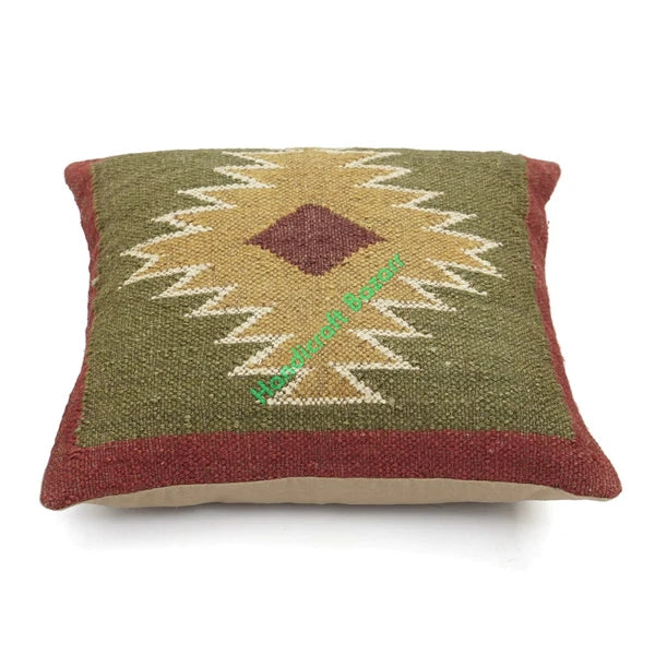 Hallway Docor Sofa Sham Pillowcase Indian Kilim Cushion Cover 2 Pc Wool jute 18"