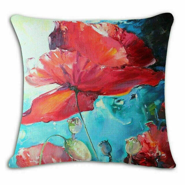 Covers 18" pillow Watercolor Flower Case Cushion Couch Poppy Poppies Floral Sofa