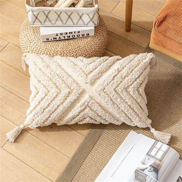 Boho Moroccan Throw Pillow Covers w/ Tassel Tufted Sofa Bed Cushion Cases Home