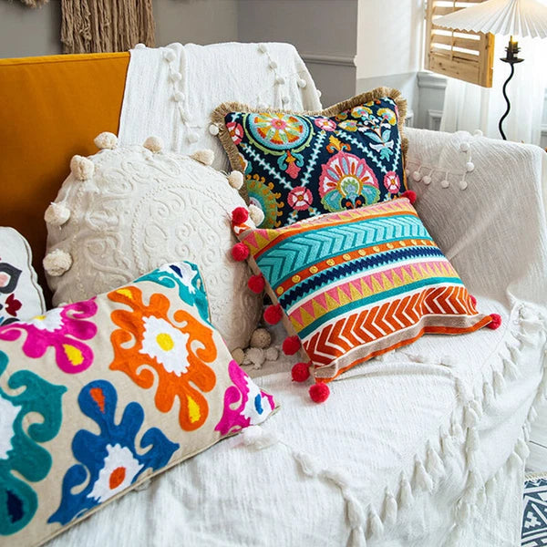 Bohemian Throw Pillowcase Cotton Embroidery Sofa Cushion Cover Decor Vintage