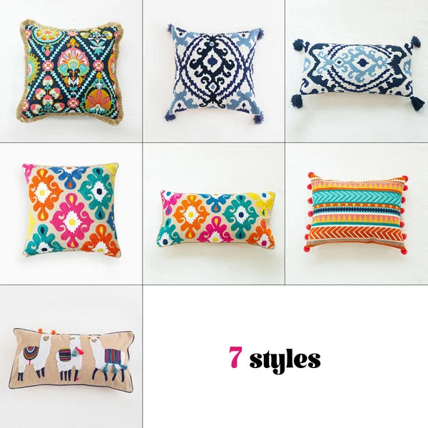 Bohemian Throw Pillowcase Cotton Embroidery Sofa Cushion Cover Decor Vintage