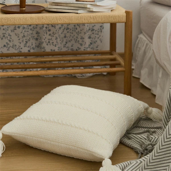 Knitted Thread Pom Pom Tassel Cushion Cover Pillow Case Sofa Bed Pillowcase 45cm