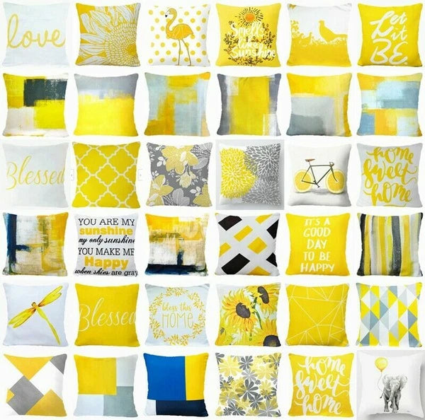 Yellow Throw PILLOW COVER 2-Sided Gray White Decorative Sofa Cushion Case 18x18"
