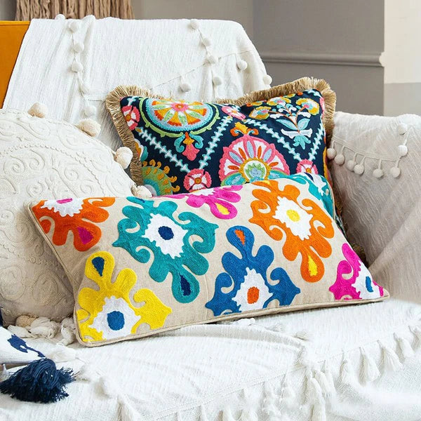 Bohemian Throw Pillowcase Cotton Embroidery Sofa Cushion Cover Decor Vintage