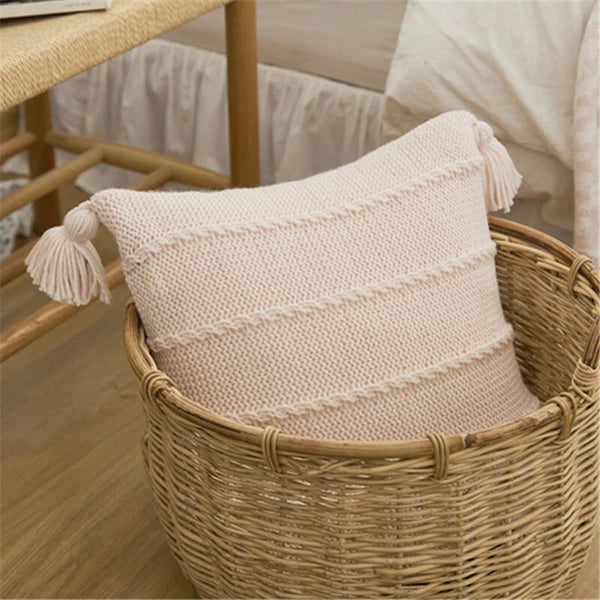 Knitted Thread Pom Pom Tassel Cushion Cover Pillow Case Sofa Bed Pillowcase 45cm