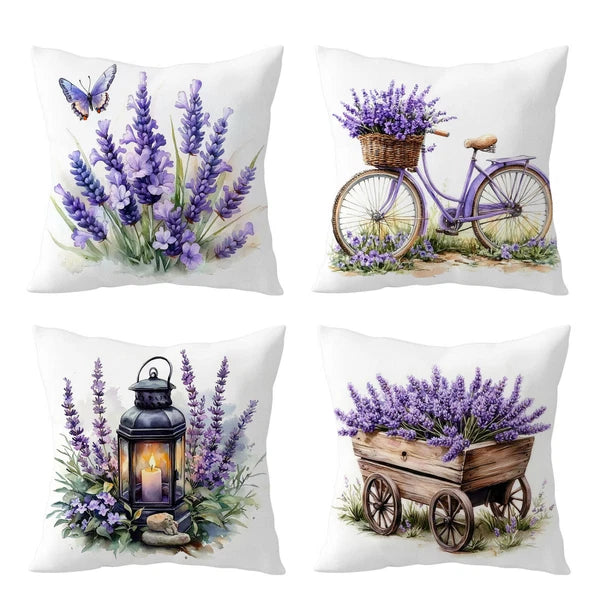 4pcs Butterfly Purple Lavender Floral Pillow Case Cushion Cover Sofa Home Decor