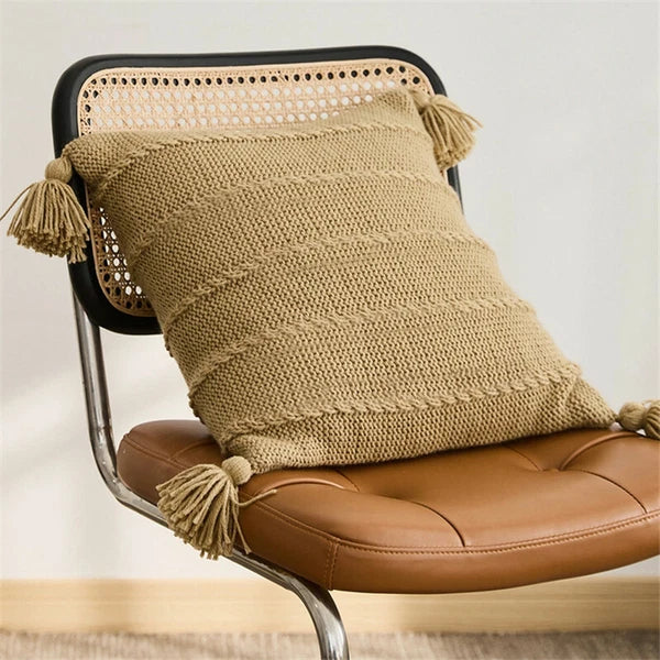 Knitted Thread Pom Pom Tassel Cushion Cover Pillow Case Sofa Bed Pillowcase 45cm