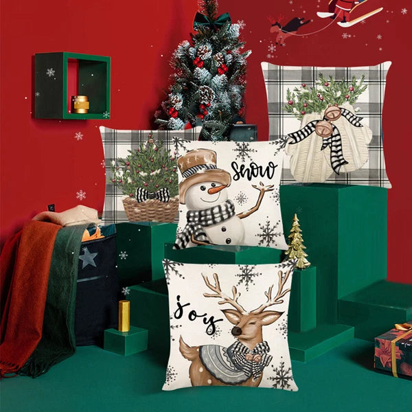 Christmas Pillowcase Linen Back Cushion Cover Festival Gift Sofa Decor Cartoon