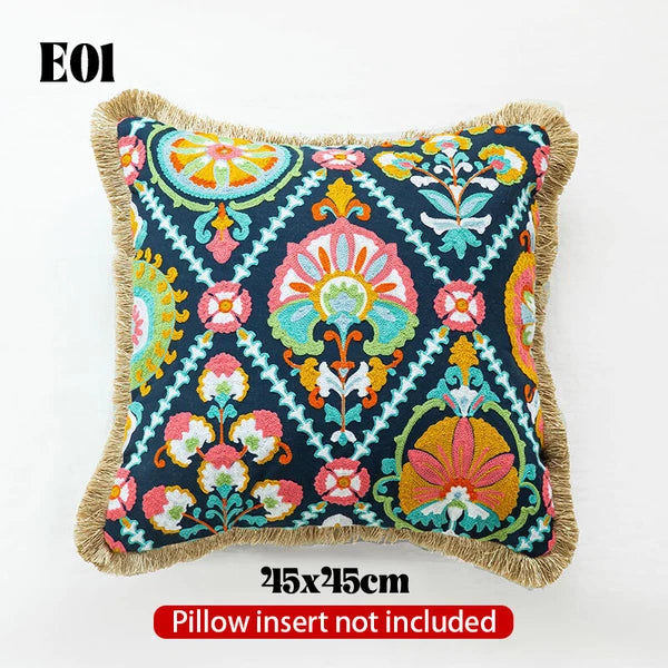 Bohemian Throw Pillowcase Cotton Embroidery Sofa Cushion Cover Decor Vintage