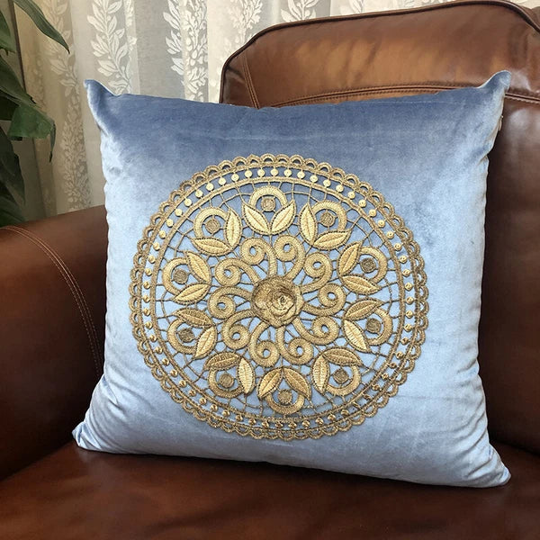 20"x20" Gold Embroidery Velvet Fabric Throw Pillow Covers Sofa Bed Cushion Cover