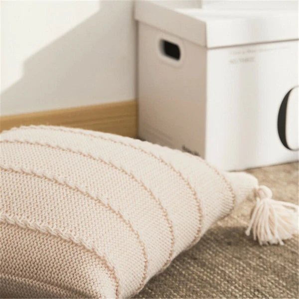 Knitted Cushion Cover Thread Pillow Case Pom Pom Sofa Bedroom Waist Car Decor