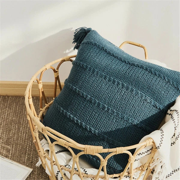 Knitted Cushion Cover Thread Pillow Case Pom Pom Sofa Bedroom Waist Car Decor