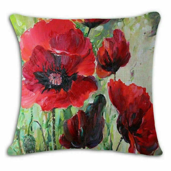Covers 18" pillow Watercolor Flower Case Cushion Couch Poppy Poppies Floral Sofa