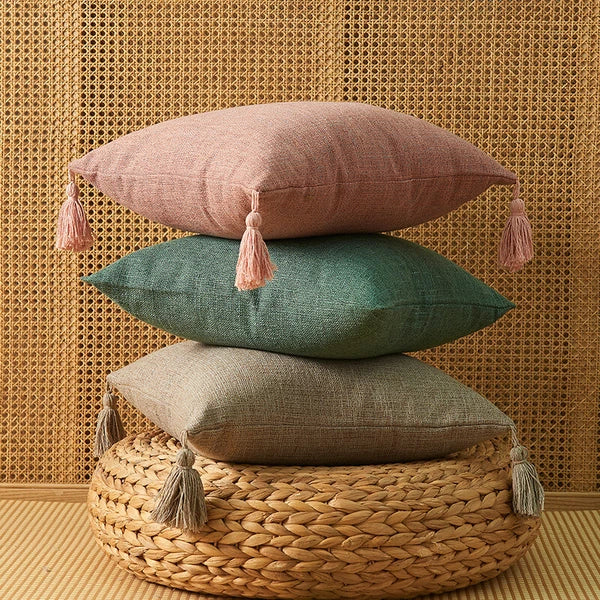 New 18" Cotton Linen With Tassels Sofa Bed Cushion Cover Pillowcase Home Decors
