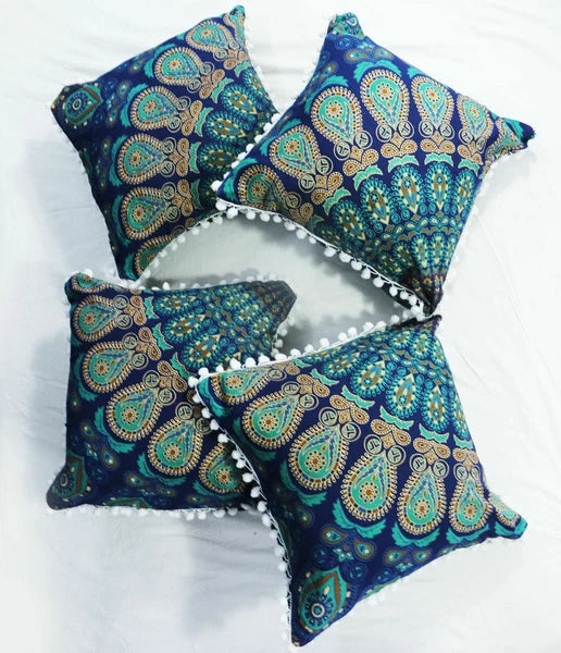 Mandala Square Pillowcase 16x16" Handmade Cotton Pom Pom Cushion Covers Sofa bed