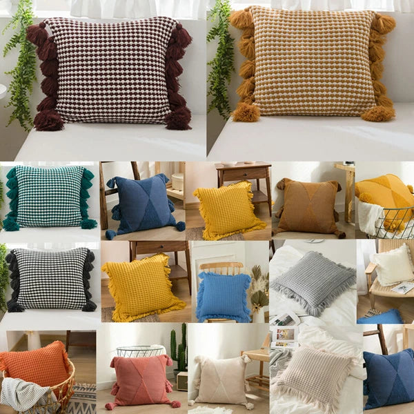 Square Knitted Tassel Pillowcase Sofa Bed Waist Throw Back Cushion Covers Chair
