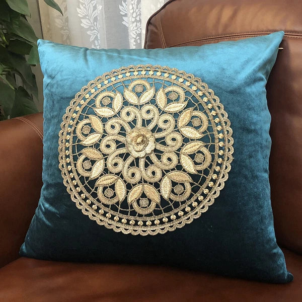 20"x20" Gold Embroidery Velvet Fabric Throw Pillow Covers Sofa Bed Cushion Cover