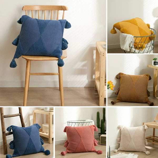 Knitted Cushion Cover Tassel Pom Pom Pillowcase Square Pillows Covers Sofa Bed