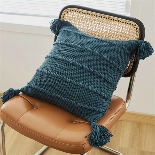 Knitted Cushion Cover Thread Pillow Case Pom Pom Sofa Bedroom Waist Car Decor