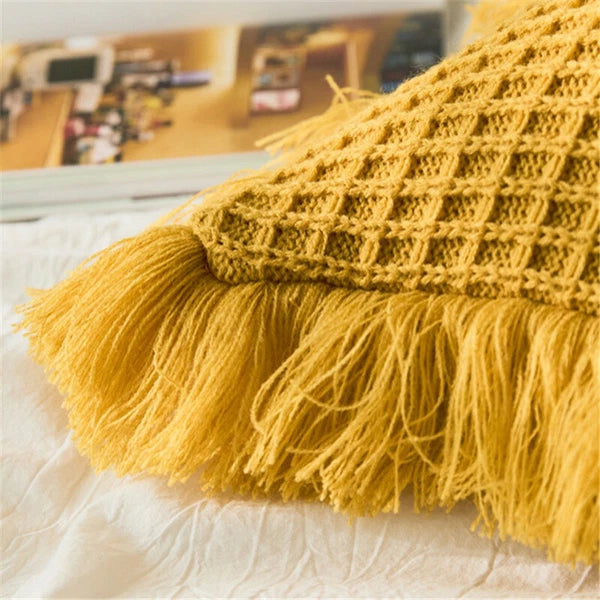 Square Knitted Tassel Pillowcase Sofa Bed Waist Throw Back Cushion Covers Chair