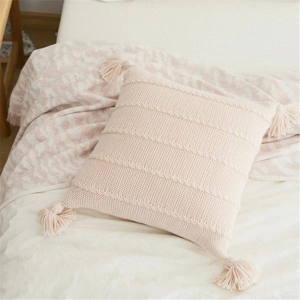 Knitted Cushion Cover Thread Pillow Case Pom Pom Sofa Bedroom Waist Car Decor