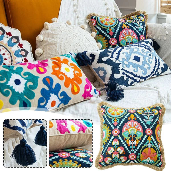 Bohemian Throw Pillowcase Cotton Embroidery Sofa Cushion Cover Decor Vintage