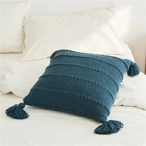 Knitted Thread Pom Pom Tassel Cushion Cover Pillow Case Sofa Bed Pillowcase 45cm