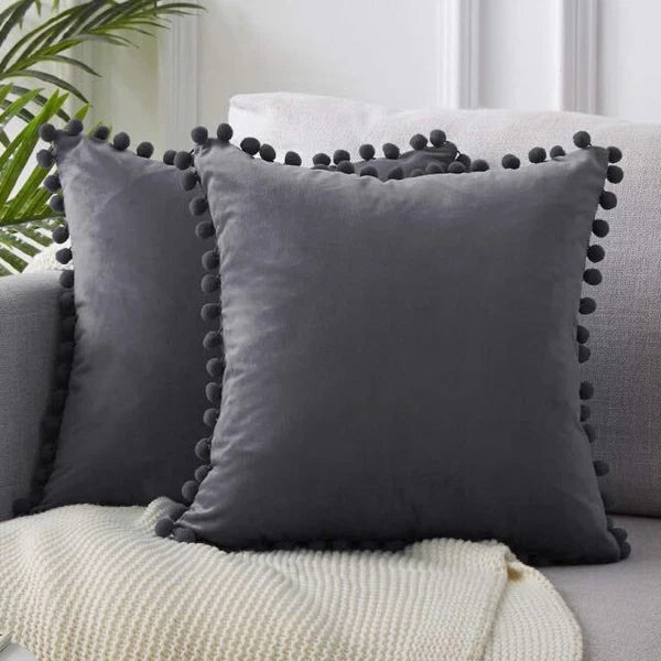 Pom Pom Velvet Cushion Covers Soft Sofa Bed Pillow Cases Home Decor 18" x 18"
