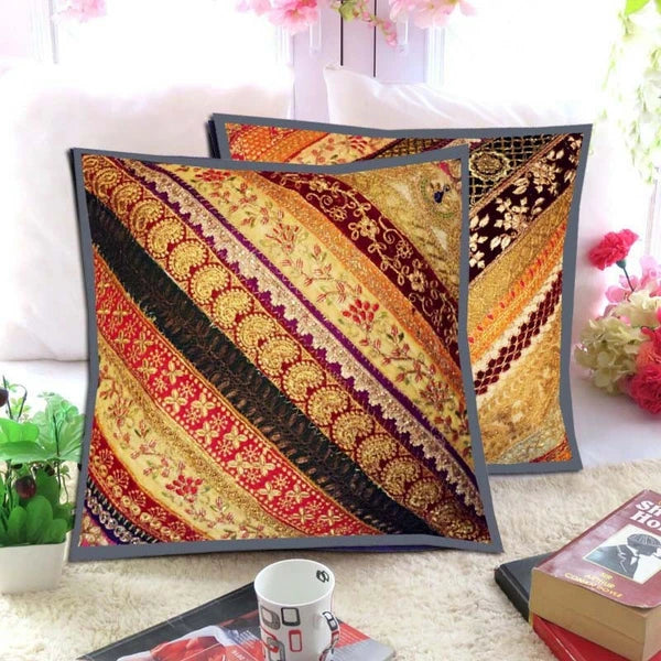 16" SET OF 2 PC INDIAN HOME SOFA DECOR THROW ACCENT FLOOR CUSHION PILLOW COVERS