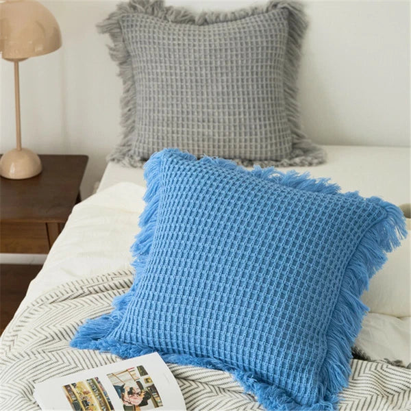 Sofa Bed Knitted Pillowcase Square Tassel Throw Waist Cushion Covers Chair Decor