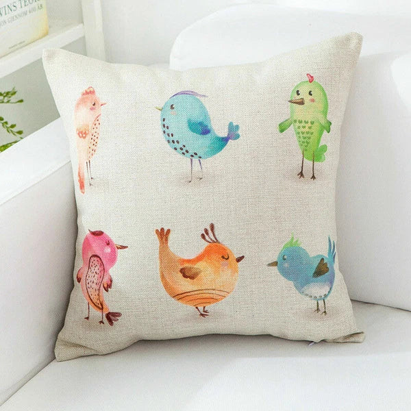 18" Cute Bird Pattern Pillow Case Office Cushion Home Sofa Decor