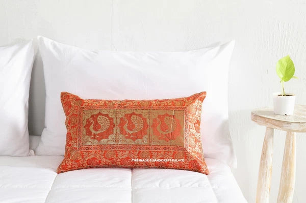 Handmade Brocade Silk Cushion Cover Indian Home Sofa Decor Pillow Case 12"x20"