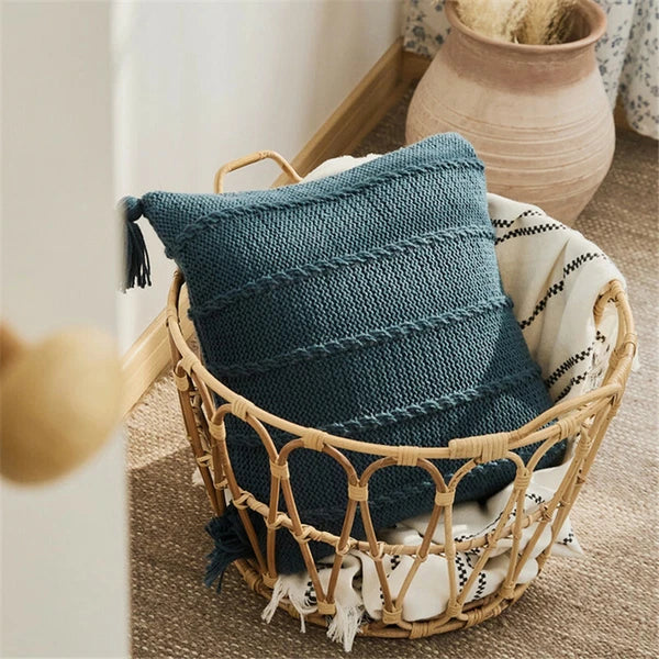 Knitted Thread Pom Pom Tassel Cushion Cover Pillow Case Sofa Bed Pillowcase 45cm