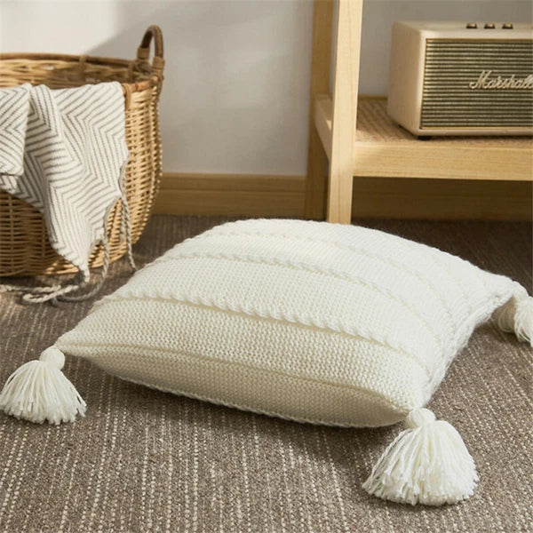 Knitted Thread Pom Pom Tassel Cushion Cover Pillow Case Sofa Bed Pillowcase 45cm